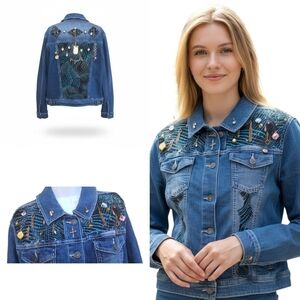 ​Frankie & Stella Upcycled Embellished Denim Jacket Blue Jean Boho Festival 12